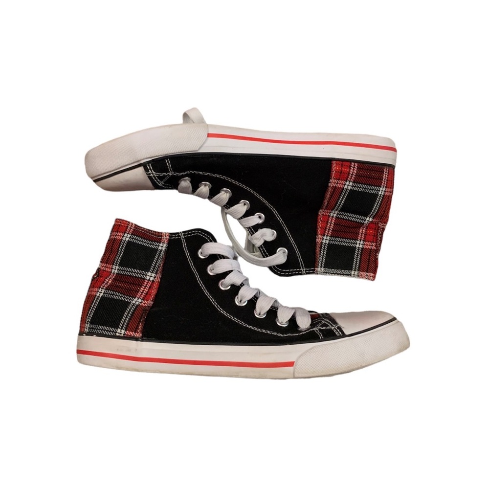black and red plaid low top sneakers